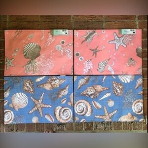 Set of 4 Trade Winds Newport Coral & Blue Seashell Placemats New Unused 12 x 18